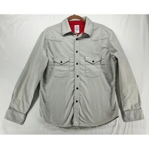 Topo Designs Mens Western Shirt Light Gray Cotton Canvas Made in USA Large